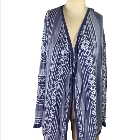 Faded Glory Blue/ White Printed Cardigan/ Kimono, L, EUC - Picture 1 of 4
